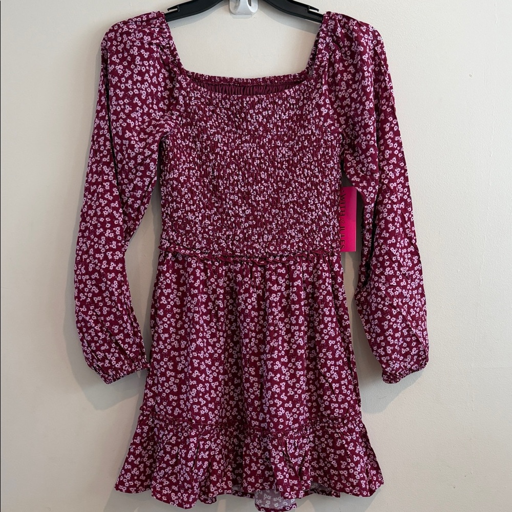 WITH JULES Kids Floral Burgundy Dress with Long Sleeves Size 16